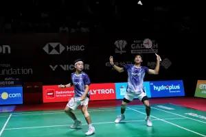 Pasangan muda ganda putra Indonesia Devin Artha Wahyudi/Ali Faathir Rayhan, yang berhasil melaju ke babak final Macau Open 2026.