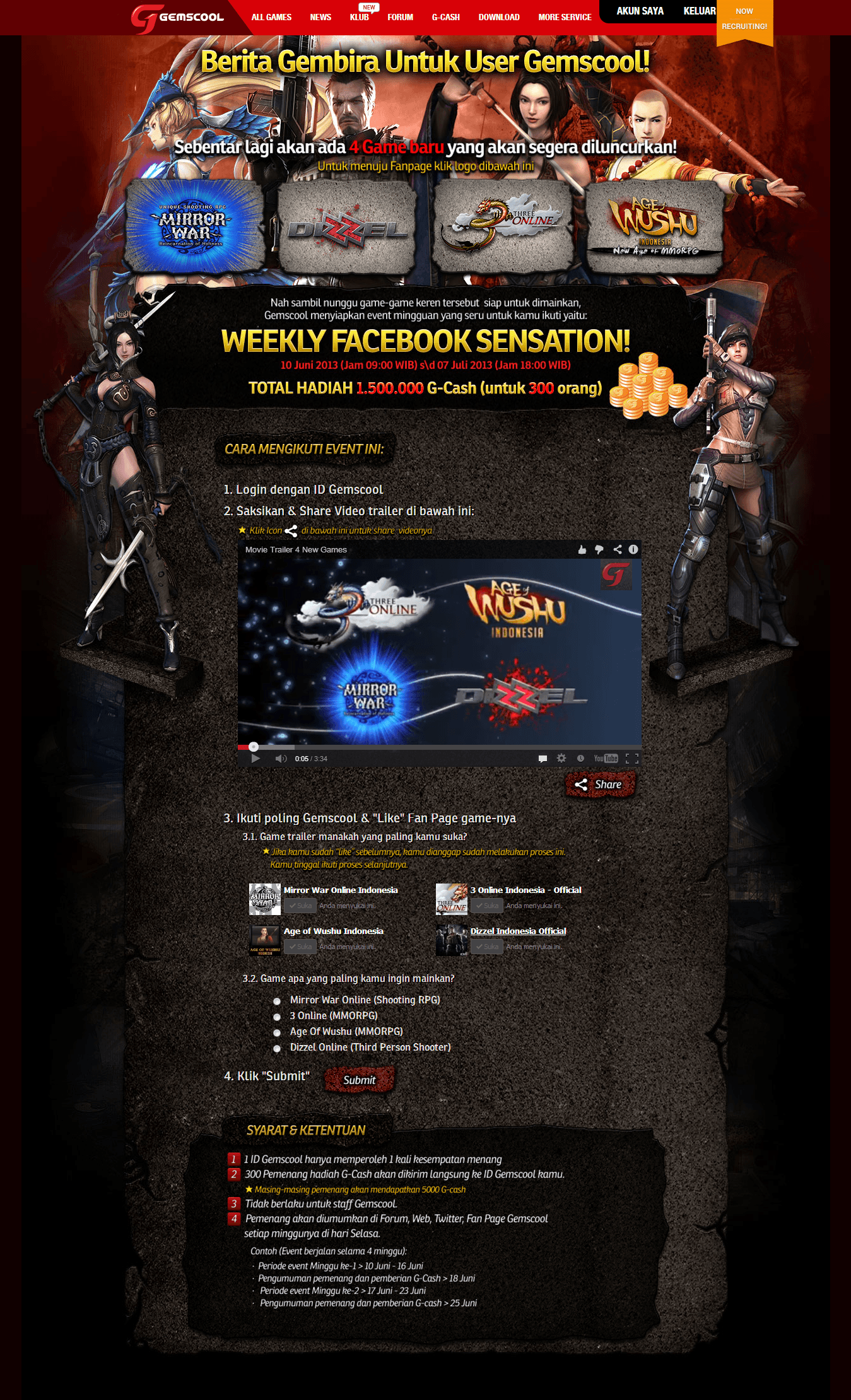 Event Gemscool Weekly Facebook Sensation